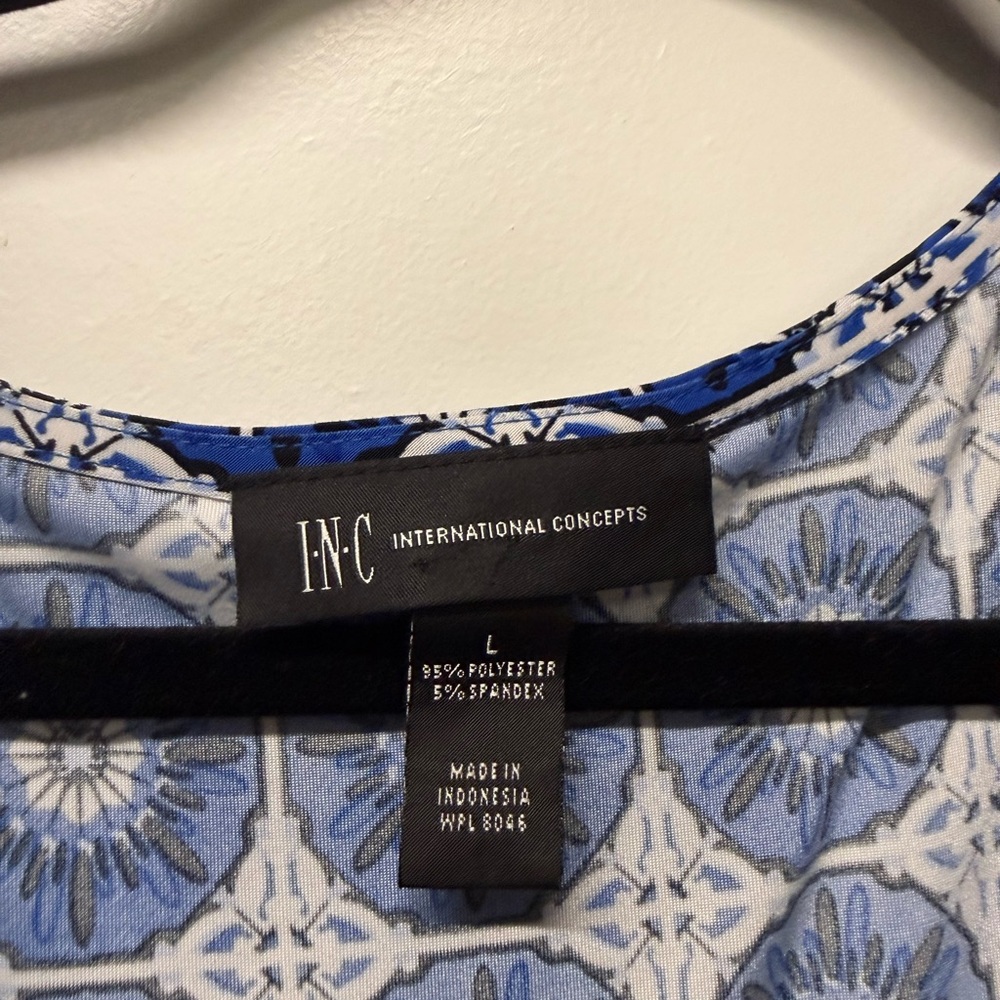 INC International Concepts Blue Printed Peplum Top – Size Large - Picture 4 of 6